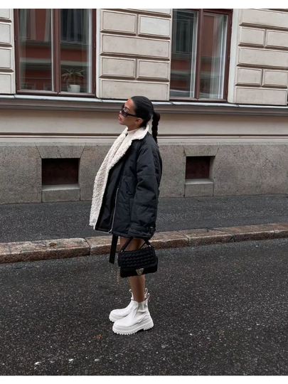 NLY Trend Puffer Shearling Jacket Musta